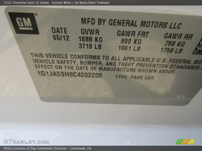 Summit White / Jet Black/Dark Titanium 2012 Chevrolet Sonic LS Sedan