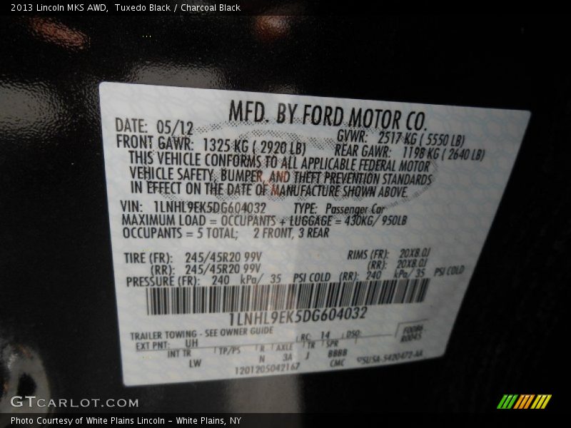 Tuxedo Black / Charcoal Black 2013 Lincoln MKS AWD