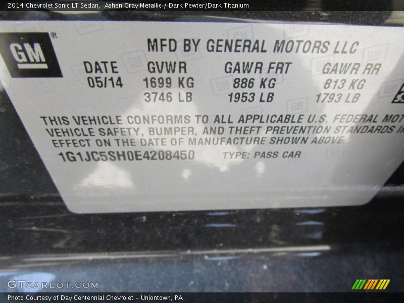 Ashen Gray Metallic / Dark Pewter/Dark Titanium 2014 Chevrolet Sonic LT Sedan