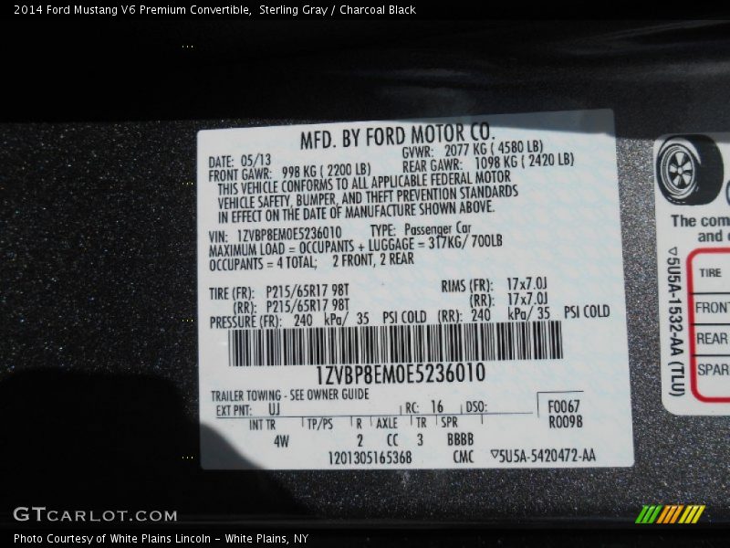 Sterling Gray / Charcoal Black 2014 Ford Mustang V6 Premium Convertible