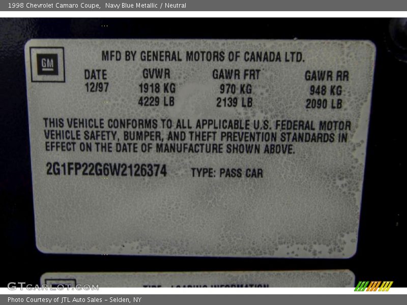 Navy Blue Metallic / Neutral 1998 Chevrolet Camaro Coupe