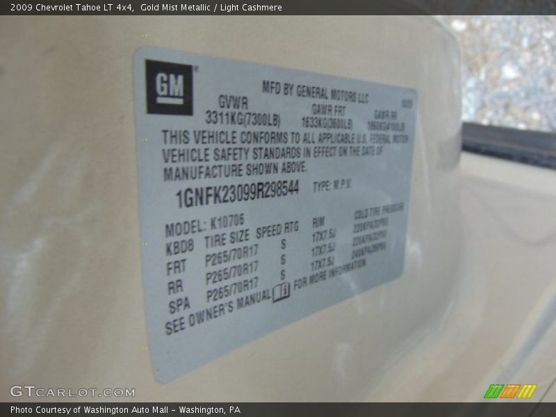 Gold Mist Metallic / Light Cashmere 2009 Chevrolet Tahoe LT 4x4
