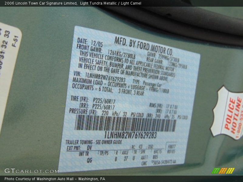 2006 Town Car Signature Limited Light Tundra Metallic Color Code DV