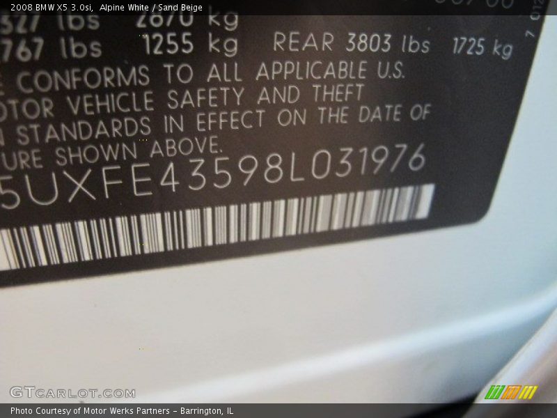 Alpine White / Sand Beige 2008 BMW X5 3.0si