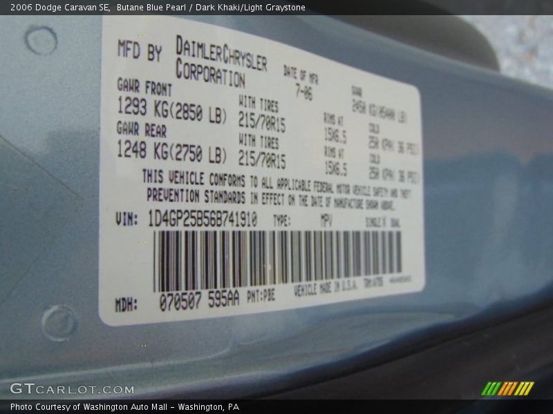 Butane Blue Pearl / Dark Khaki/Light Graystone 2006 Dodge Caravan SE