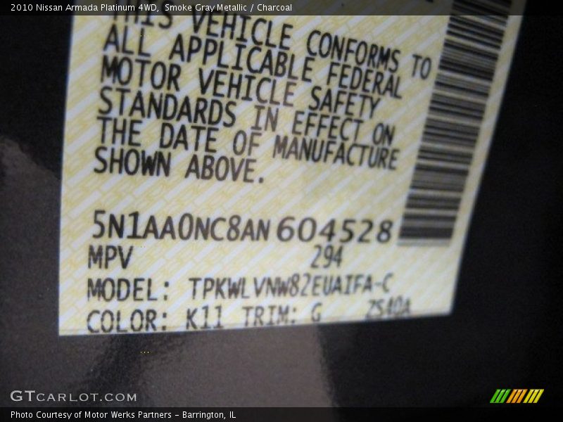 Smoke Gray Metallic / Charcoal 2010 Nissan Armada Platinum 4WD