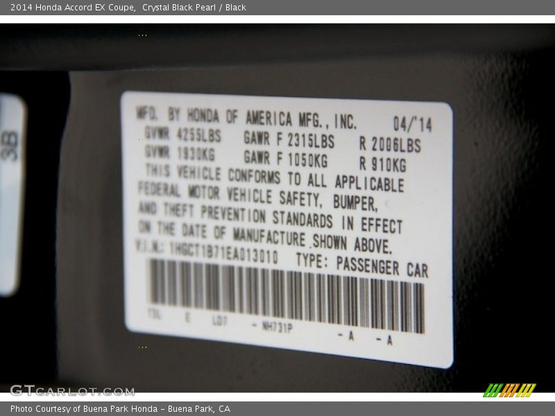Crystal Black Pearl / Black 2014 Honda Accord EX Coupe