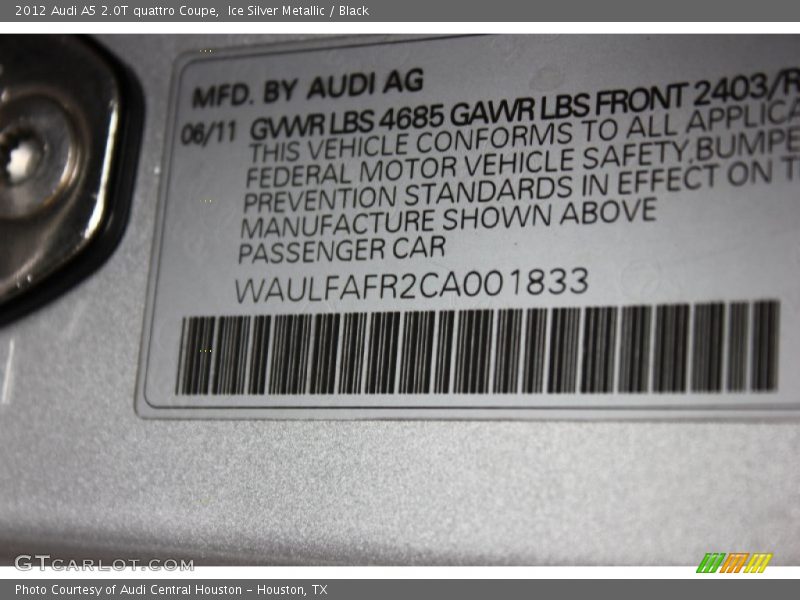 Ice Silver Metallic / Black 2012 Audi A5 2.0T quattro Coupe