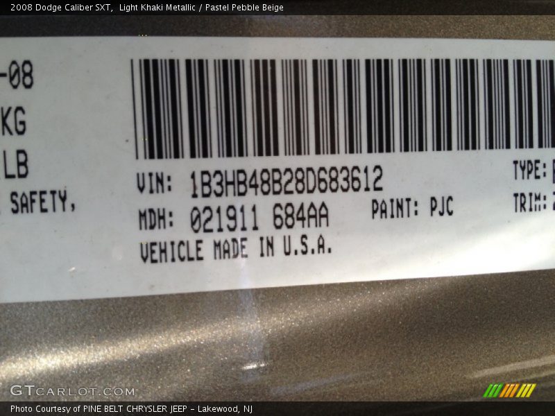 Light Khaki Metallic / Pastel Pebble Beige 2008 Dodge Caliber SXT