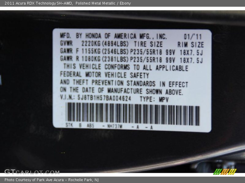 Polished Metal Metallic / Ebony 2011 Acura RDX Technology SH-AWD