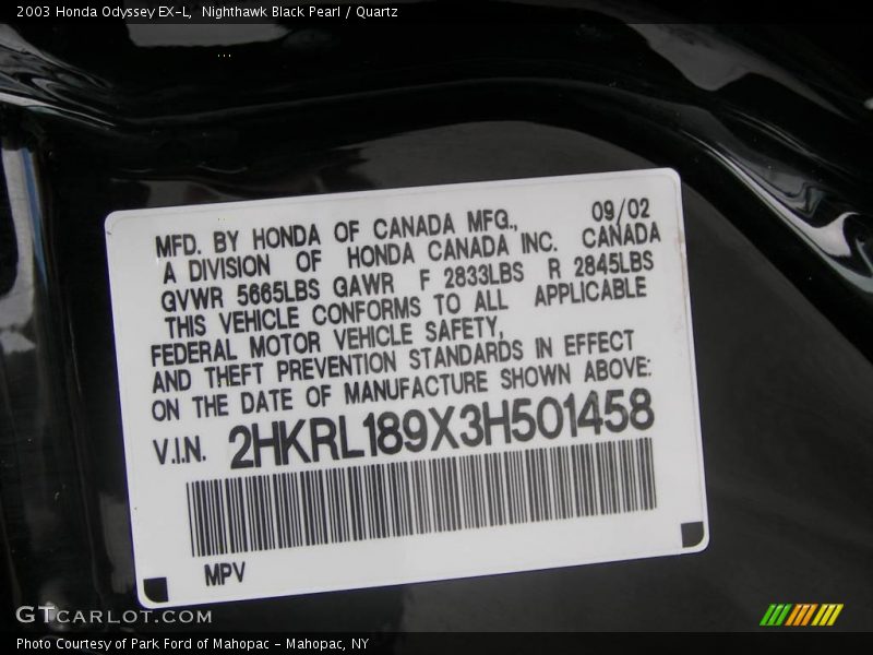 Nighthawk Black Pearl / Quartz 2003 Honda Odyssey EX-L