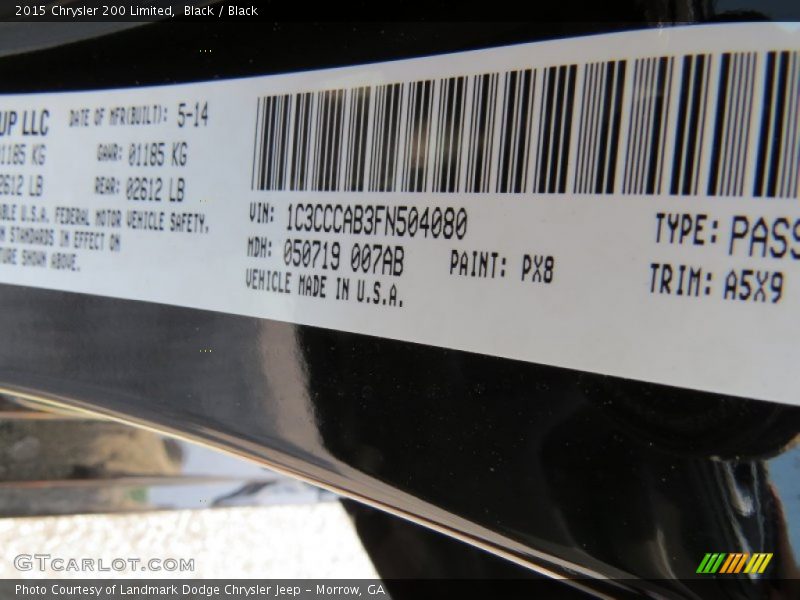 Black / Black 2015 Chrysler 200 Limited
