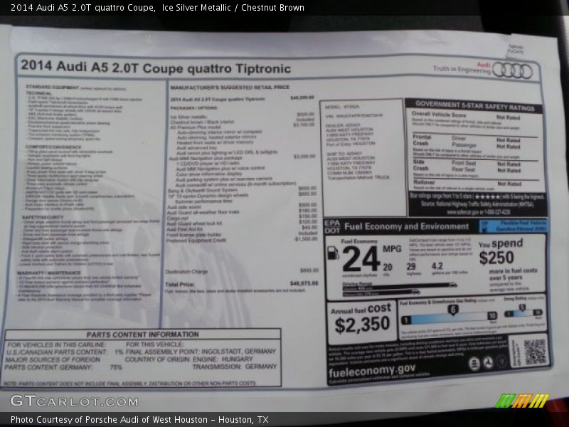 Ice Silver Metallic / Chestnut Brown 2014 Audi A5 2.0T quattro Coupe