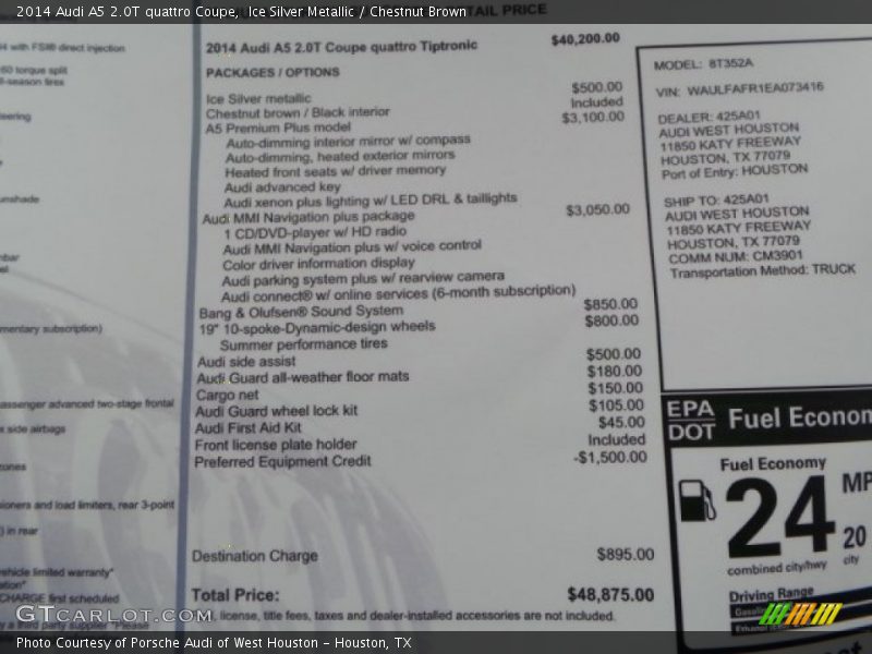 Ice Silver Metallic / Chestnut Brown 2014 Audi A5 2.0T quattro Coupe
