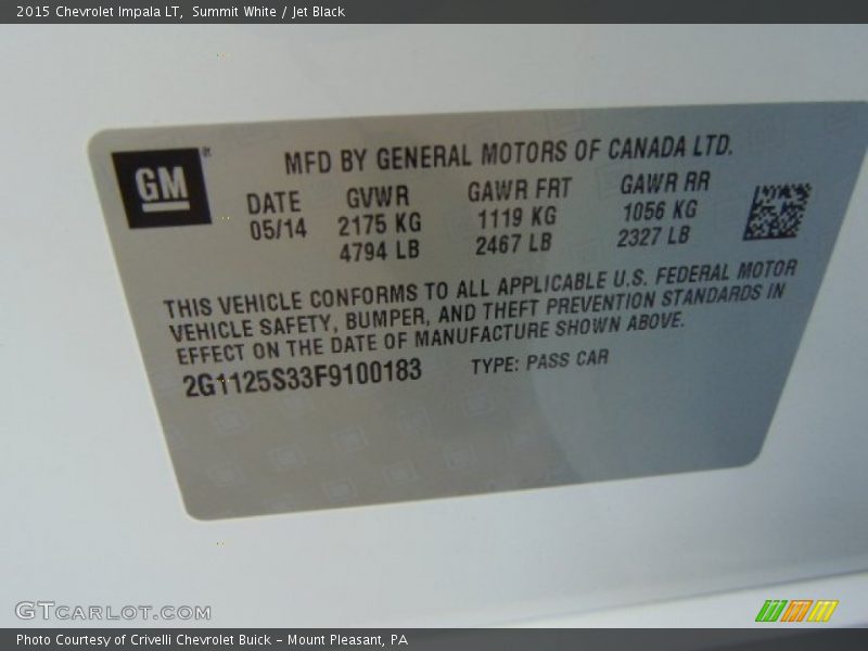 Summit White / Jet Black 2015 Chevrolet Impala LT