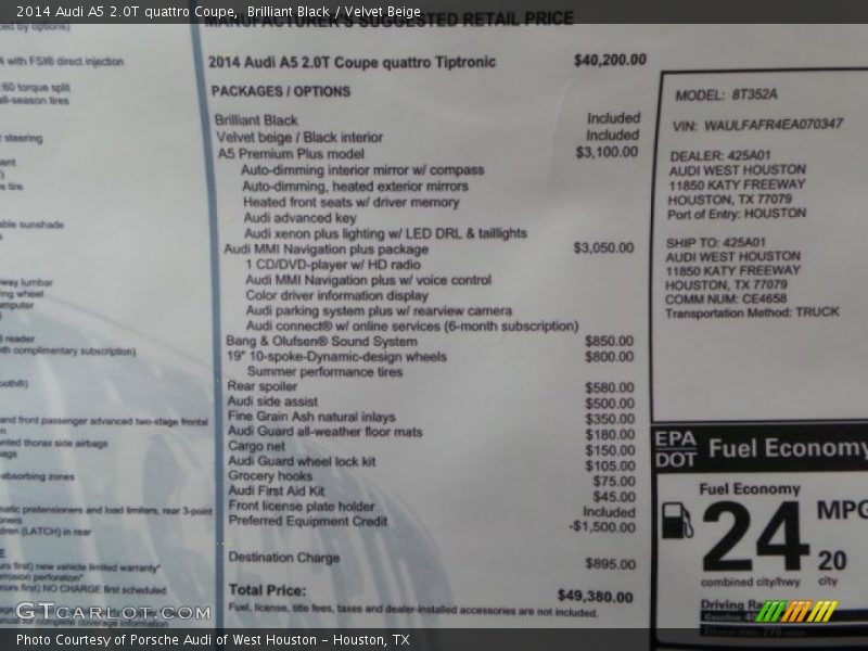 Brilliant Black / Velvet Beige 2014 Audi A5 2.0T quattro Coupe
