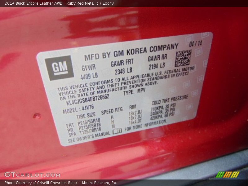 Ruby Red Metallic / Ebony 2014 Buick Encore Leather AWD