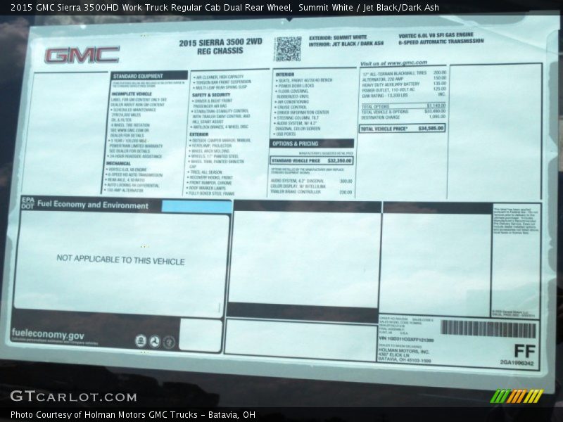 Summit White / Jet Black/Dark Ash 2015 GMC Sierra 3500HD Work Truck Regular Cab Dual Rear Wheel