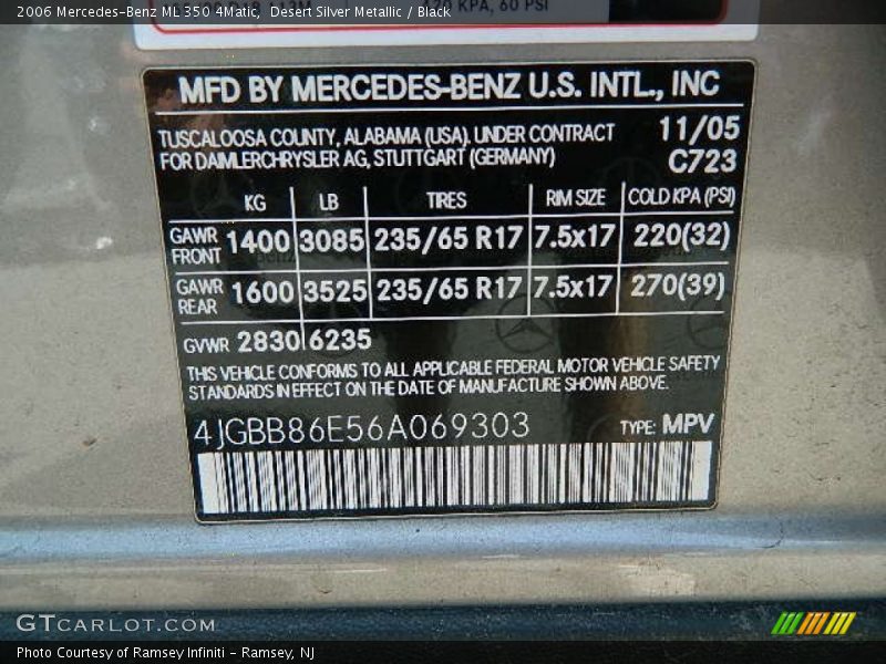 Desert Silver Metallic / Black 2006 Mercedes-Benz ML 350 4Matic