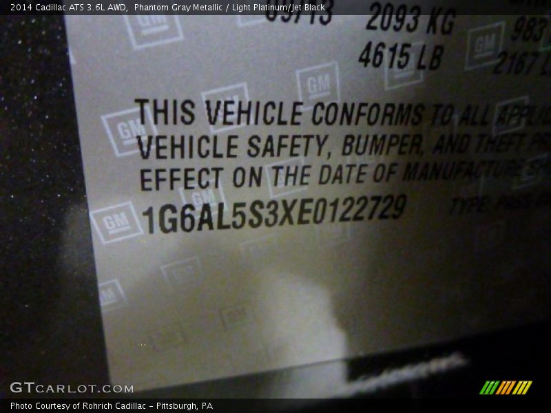 Phantom Gray Metallic / Light Platinum/Jet Black 2014 Cadillac ATS 3.6L AWD