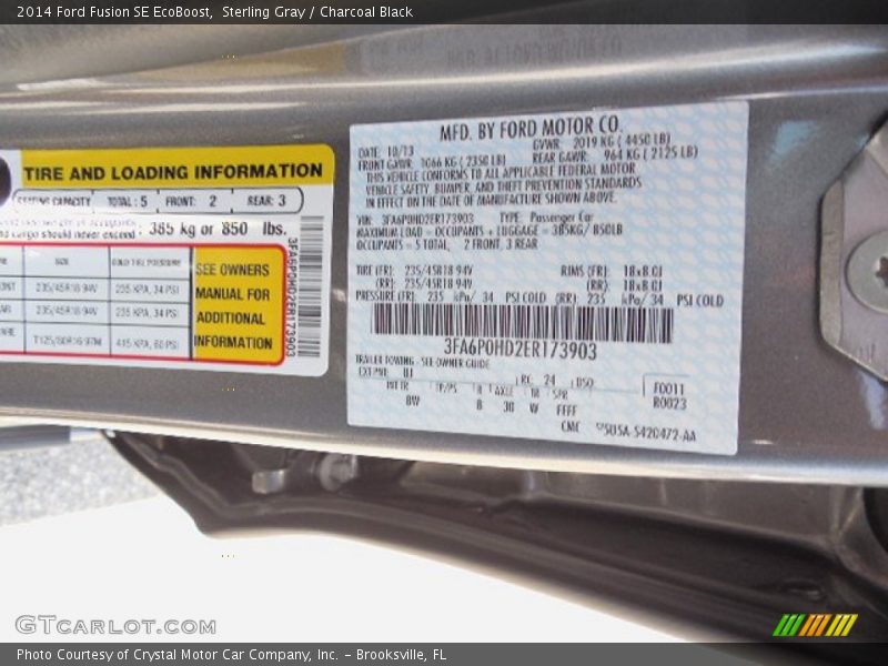Sterling Gray / Charcoal Black 2014 Ford Fusion SE EcoBoost
