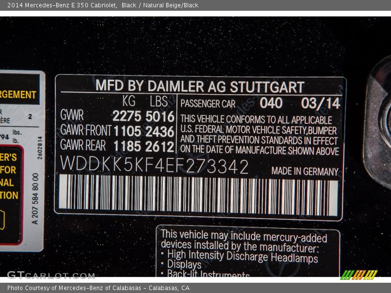 Black / Natural Beige/Black 2014 Mercedes-Benz E 350 Cabriolet