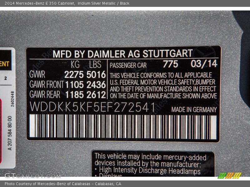 Iridium Silver Metallic / Black 2014 Mercedes-Benz E 350 Cabriolet
