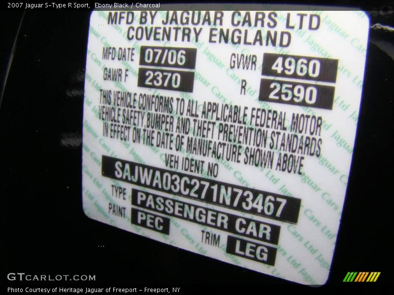 2007 S-Type R Sport Ebony Black Color Code PEC