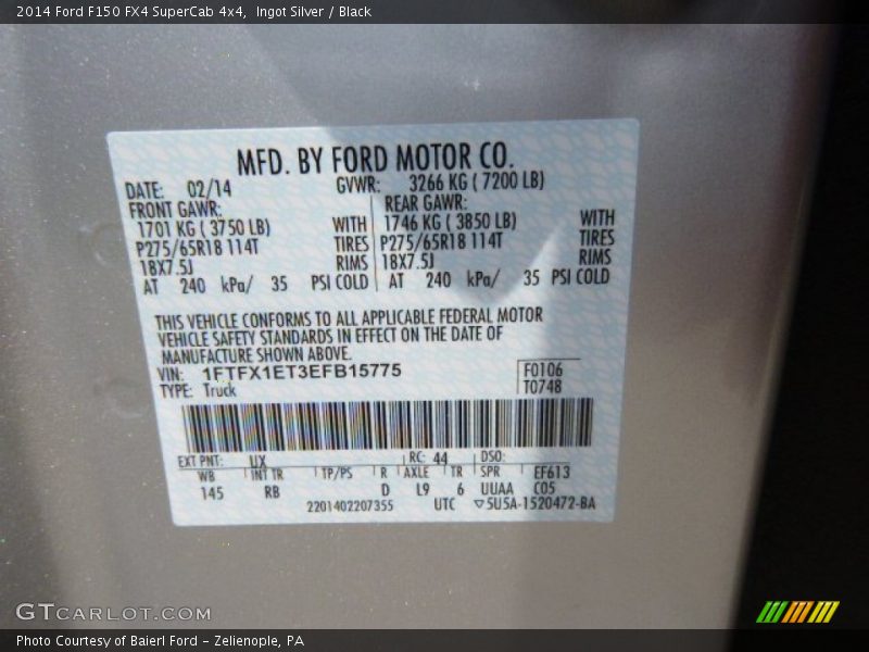 Ingot Silver / Black 2014 Ford F150 FX4 SuperCab 4x4