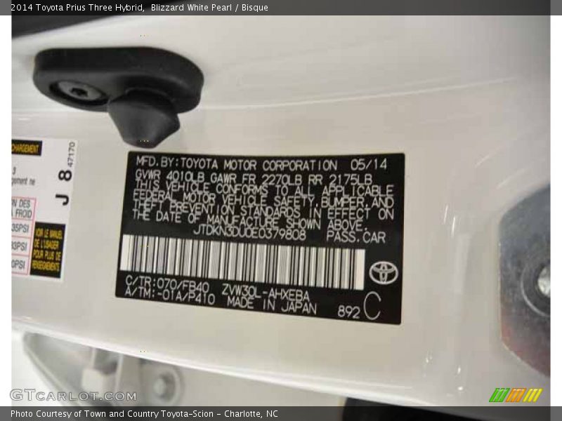 Blizzard White Pearl / Bisque 2014 Toyota Prius Three Hybrid