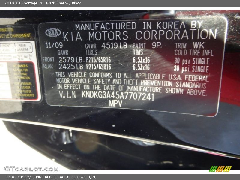 Black Cherry / Black 2010 Kia Sportage LX