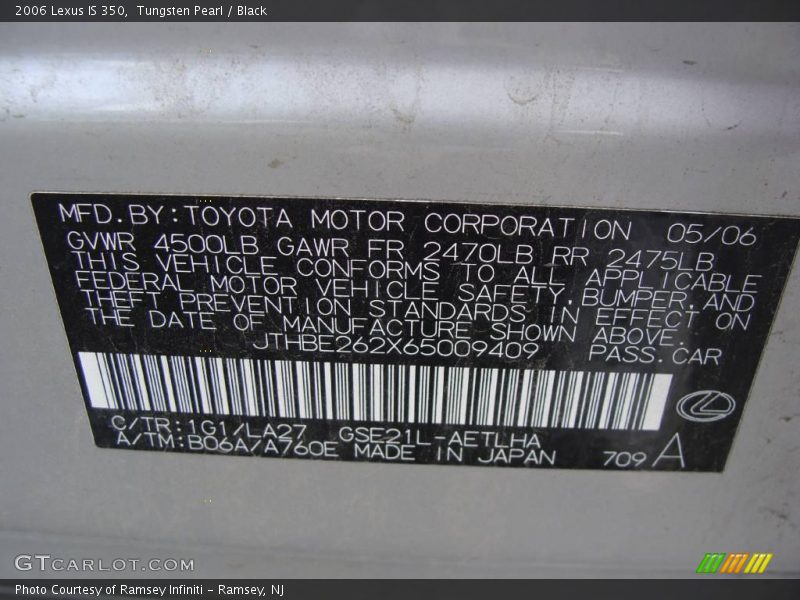 Tungsten Pearl / Black 2006 Lexus IS 350