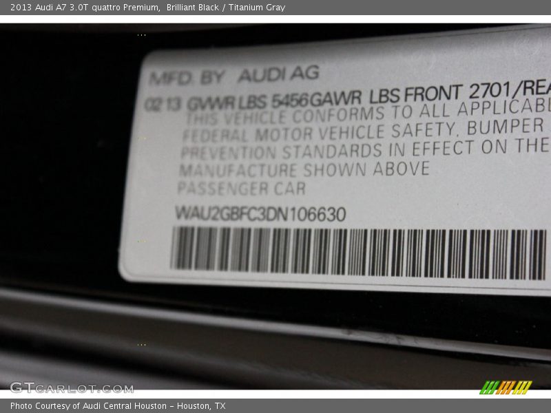 Brilliant Black / Titanium Gray 2013 Audi A7 3.0T quattro Premium