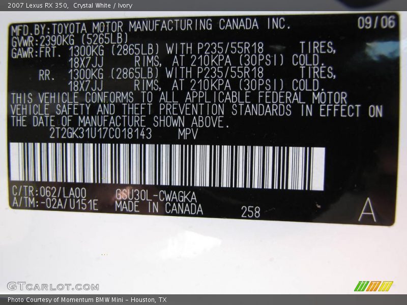 Crystal White / Ivory 2007 Lexus RX 350