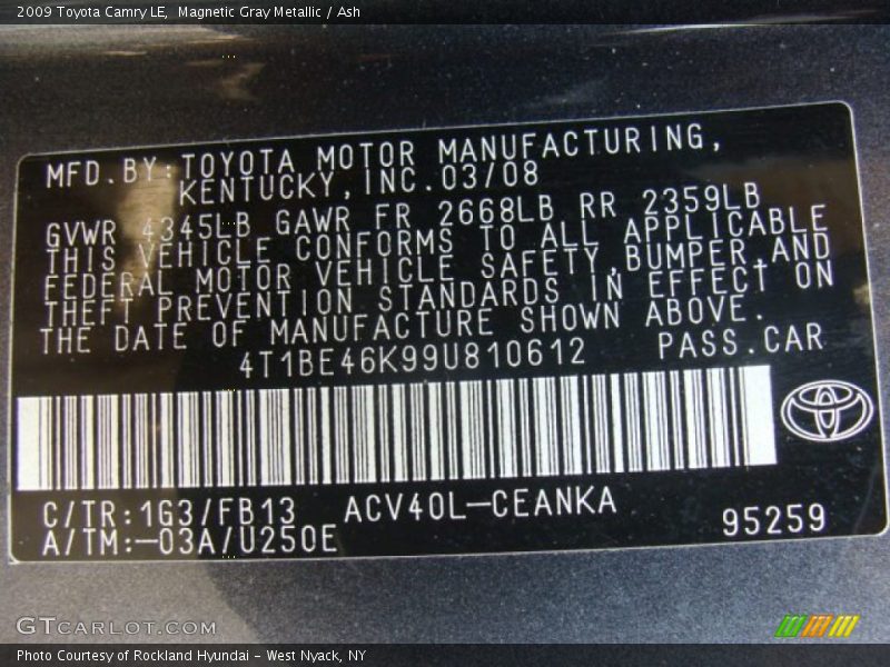 Magnetic Gray Metallic / Ash 2009 Toyota Camry LE