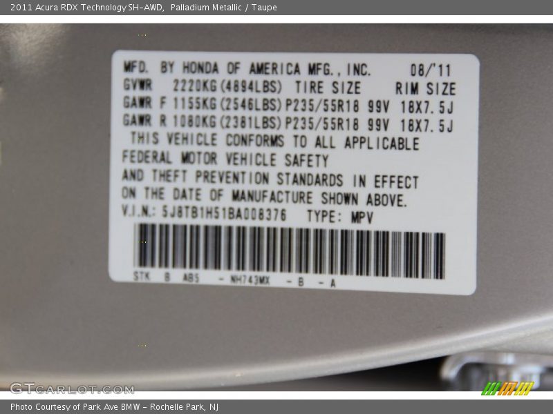 Palladium Metallic / Taupe 2011 Acura RDX Technology SH-AWD