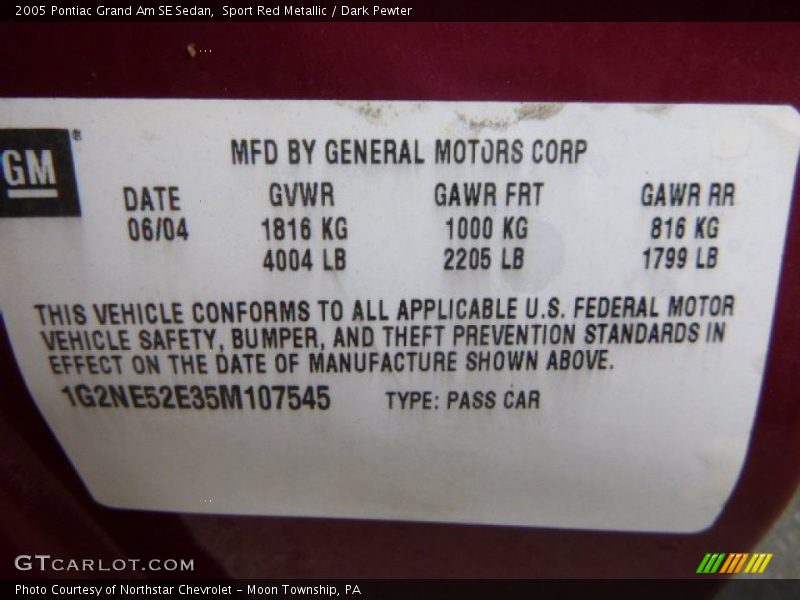 Sport Red Metallic / Dark Pewter 2005 Pontiac Grand Am SE Sedan
