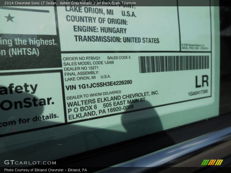 Ashen Gray Metallic / Jet Black/Dark Titanium 2014 Chevrolet Sonic LT Sedan