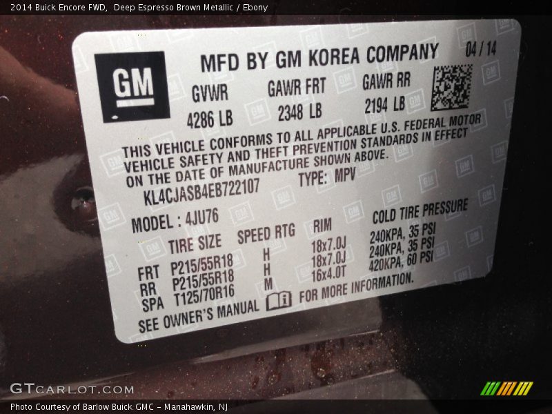 Deep Espresso Brown Metallic / Ebony 2014 Buick Encore FWD
