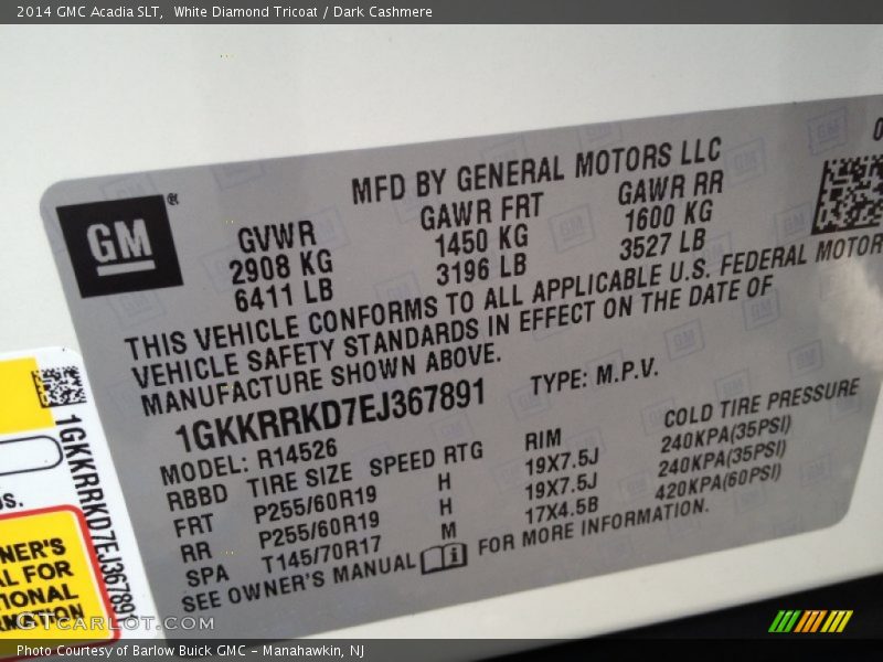 White Diamond Tricoat / Dark Cashmere 2014 GMC Acadia SLT