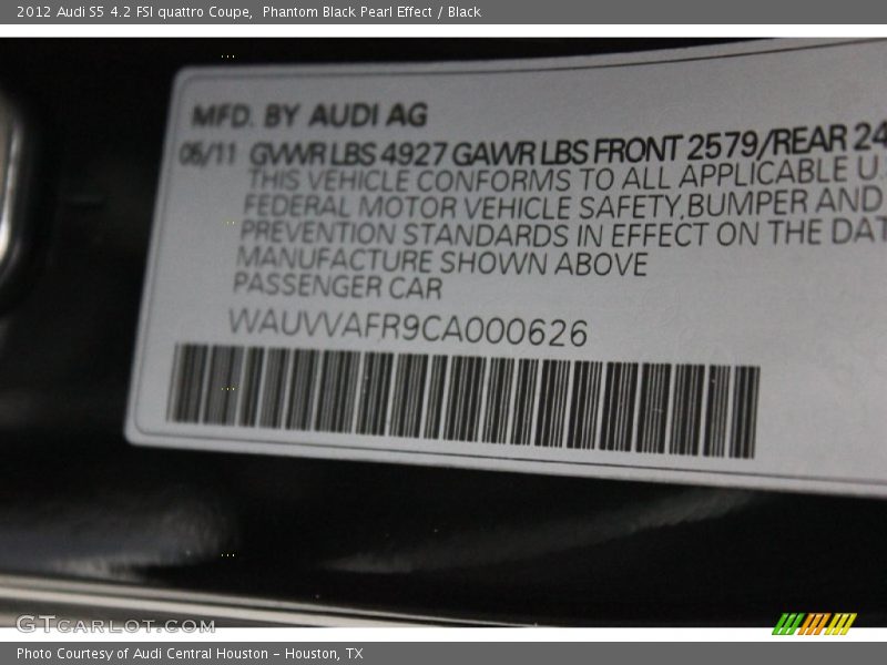 Phantom Black Pearl Effect / Black 2012 Audi S5 4.2 FSI quattro Coupe