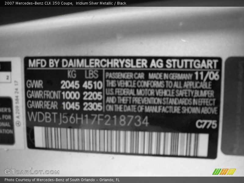 Iridium Silver Metallic / Black 2007 Mercedes-Benz CLK 350 Coupe