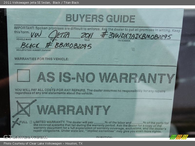 Black / Titan Black 2011 Volkswagen Jetta SE Sedan