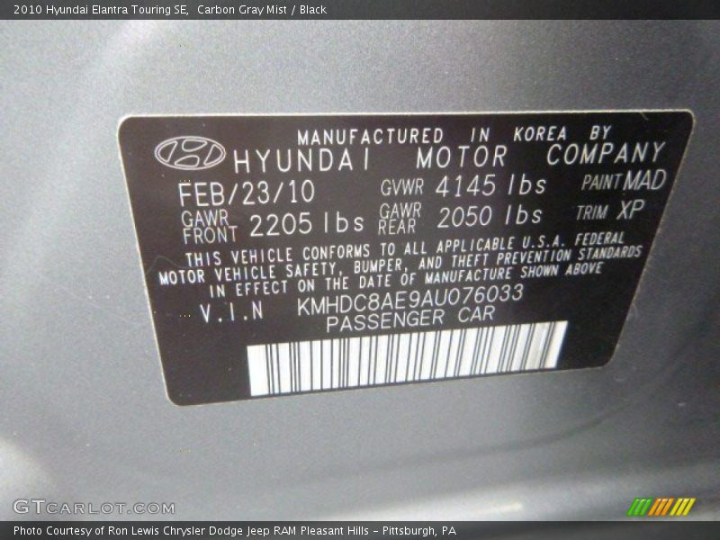 Carbon Gray Mist / Black 2010 Hyundai Elantra Touring SE