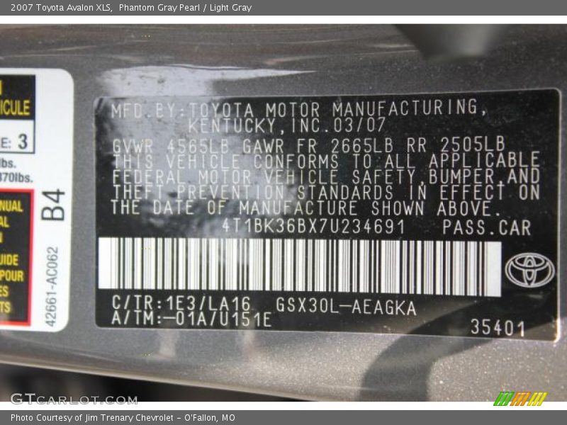 Phantom Gray Pearl / Light Gray 2007 Toyota Avalon XLS