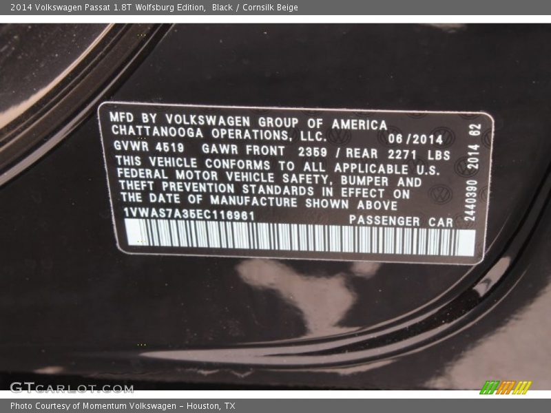 Black / Cornsilk Beige 2014 Volkswagen Passat 1.8T Wolfsburg Edition