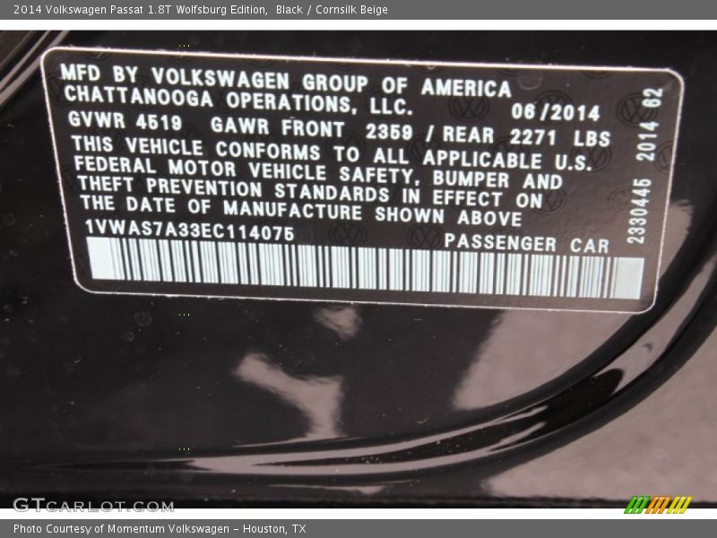 Black / Cornsilk Beige 2014 Volkswagen Passat 1.8T Wolfsburg Edition