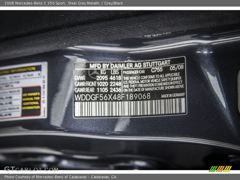 2008 C 350 Sport Steel Grey Metallic Color Code 755