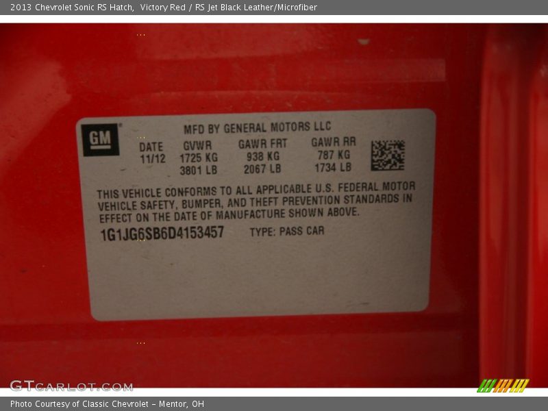 Victory Red / RS Jet Black Leather/Microfiber 2013 Chevrolet Sonic RS Hatch