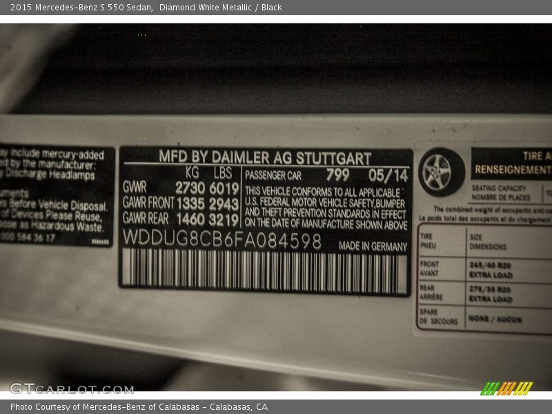 Diamond White Metallic / Black 2015 Mercedes-Benz S 550 Sedan